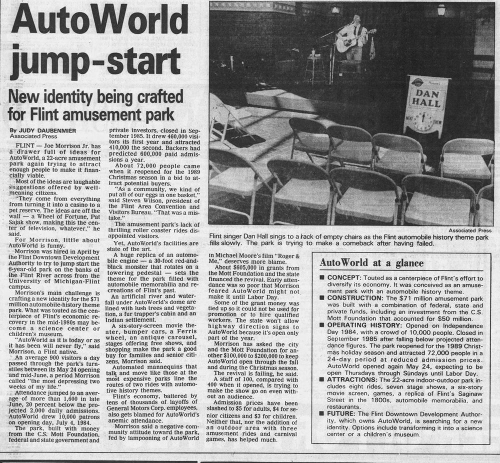 AutoWorld (Six Flags AutoWorld) - July 9 1990 Article On Redevelop Ideas (newer photo)